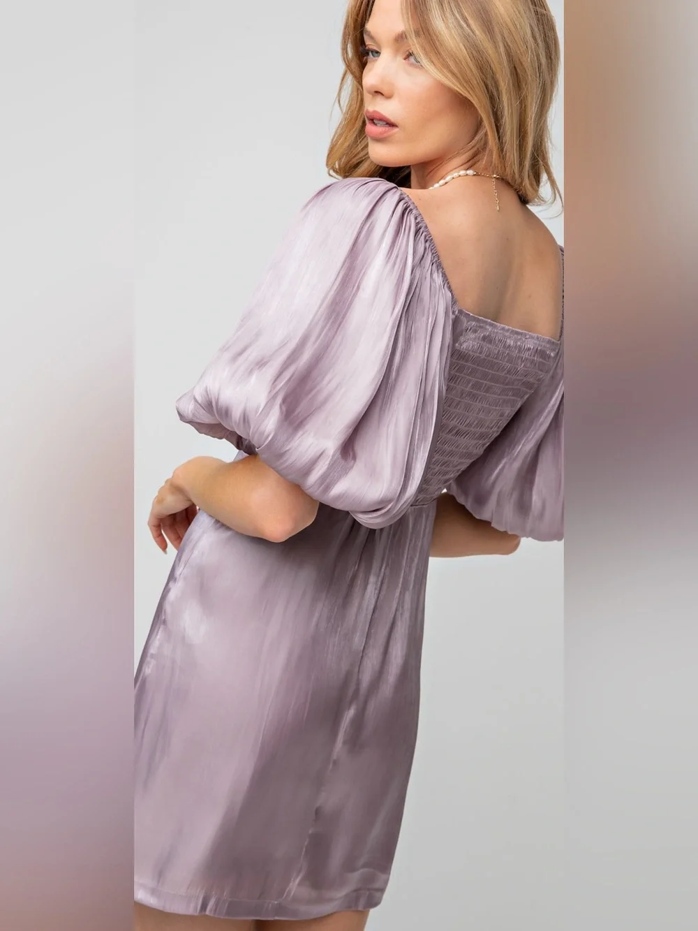 easel Lavender Satin Puff-Sleeve Midi Dress/ brand New w/tags - Picture 3 of 3